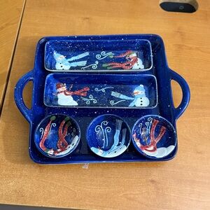 Vintage ceramic Christmas serving tray party‎ set